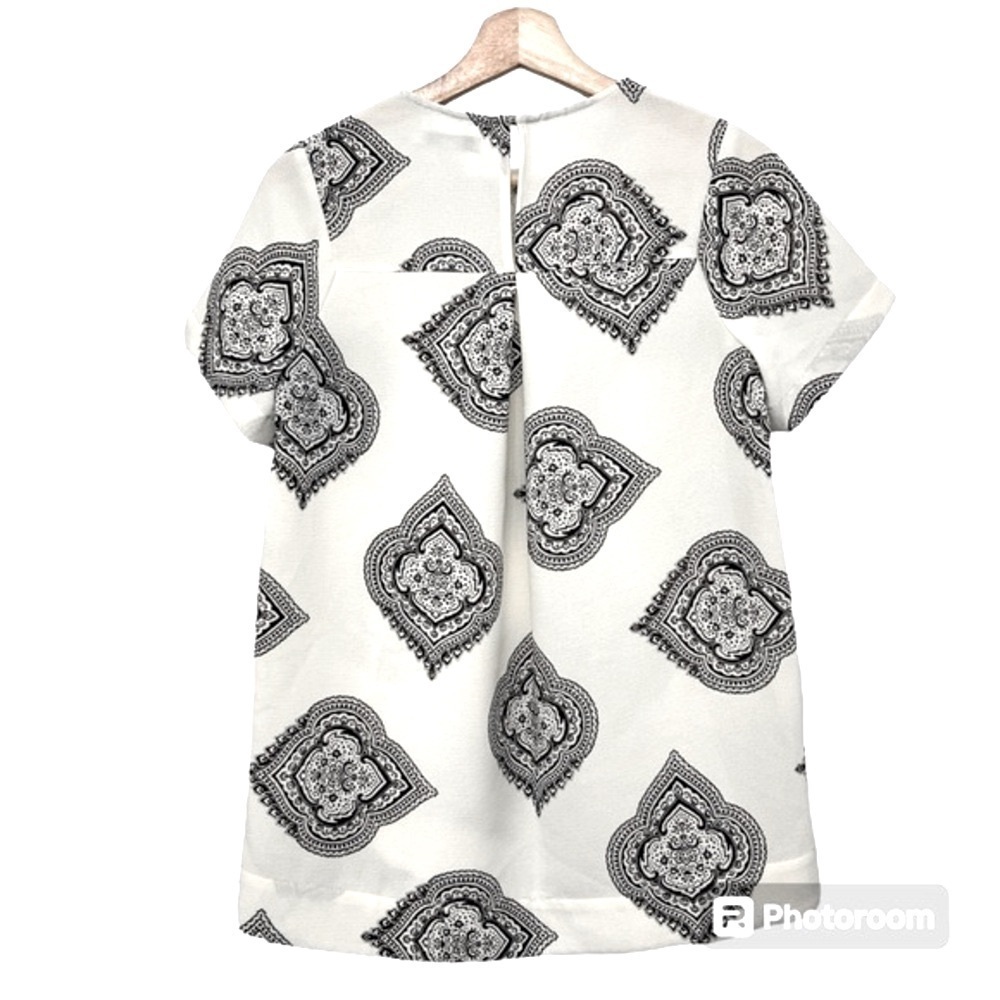 Madewell Tailored Tee Blouse in Estate Paisley Black Ivory Womens Size XS - Picture 5 of 9